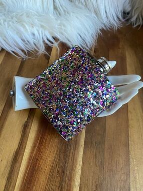 Nordstrom Multi-Color Glitter Hip 6 oz Flask with Silver Cap